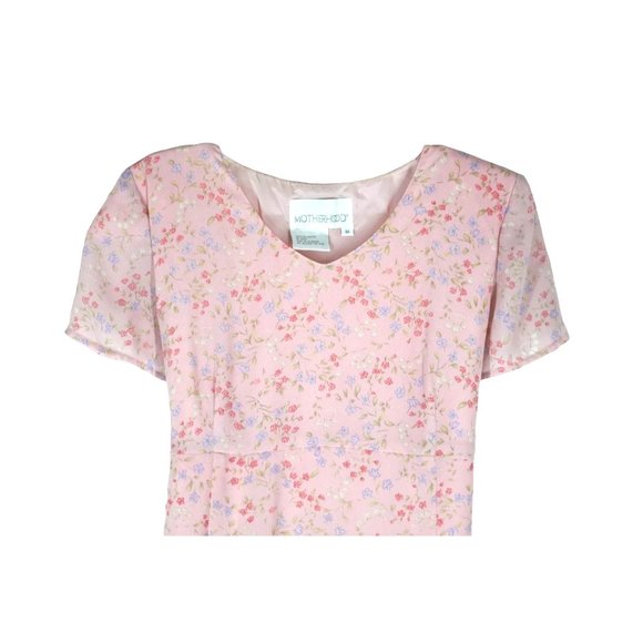 Motherhood Maternity Dress Size M Pink Floral Maxi Short Sleeve Empire Waist - Picture 8 of 11